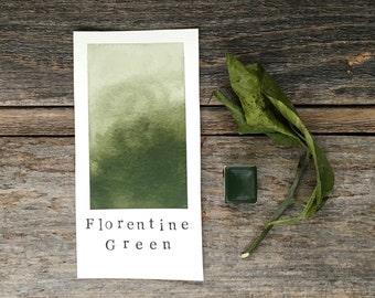 Aquarelle faite main - vert florentin - aquarelle vert opaque - pour la peinture, la calligraphie et le lettrage