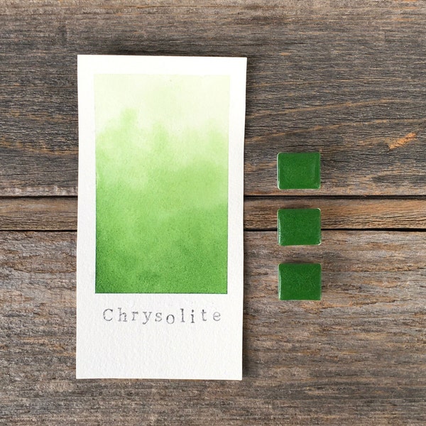 Handmade Watercolor - Chrysolite Green - Genuine Gemstone Paint - for Painting, Calligraphy, and Lettering