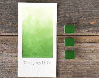 Aquarelle faite main - vert chrysolite - peinture de pierres précieuses véritables - pour la peinture, la calligraphie et le lettrage