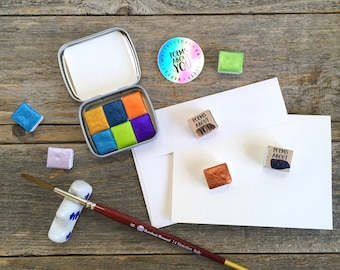 Handmade Watercolors with Sparkles - Non-Toxic - Metallics 6-Color Set for Painting, Calligraphy, and Lettering