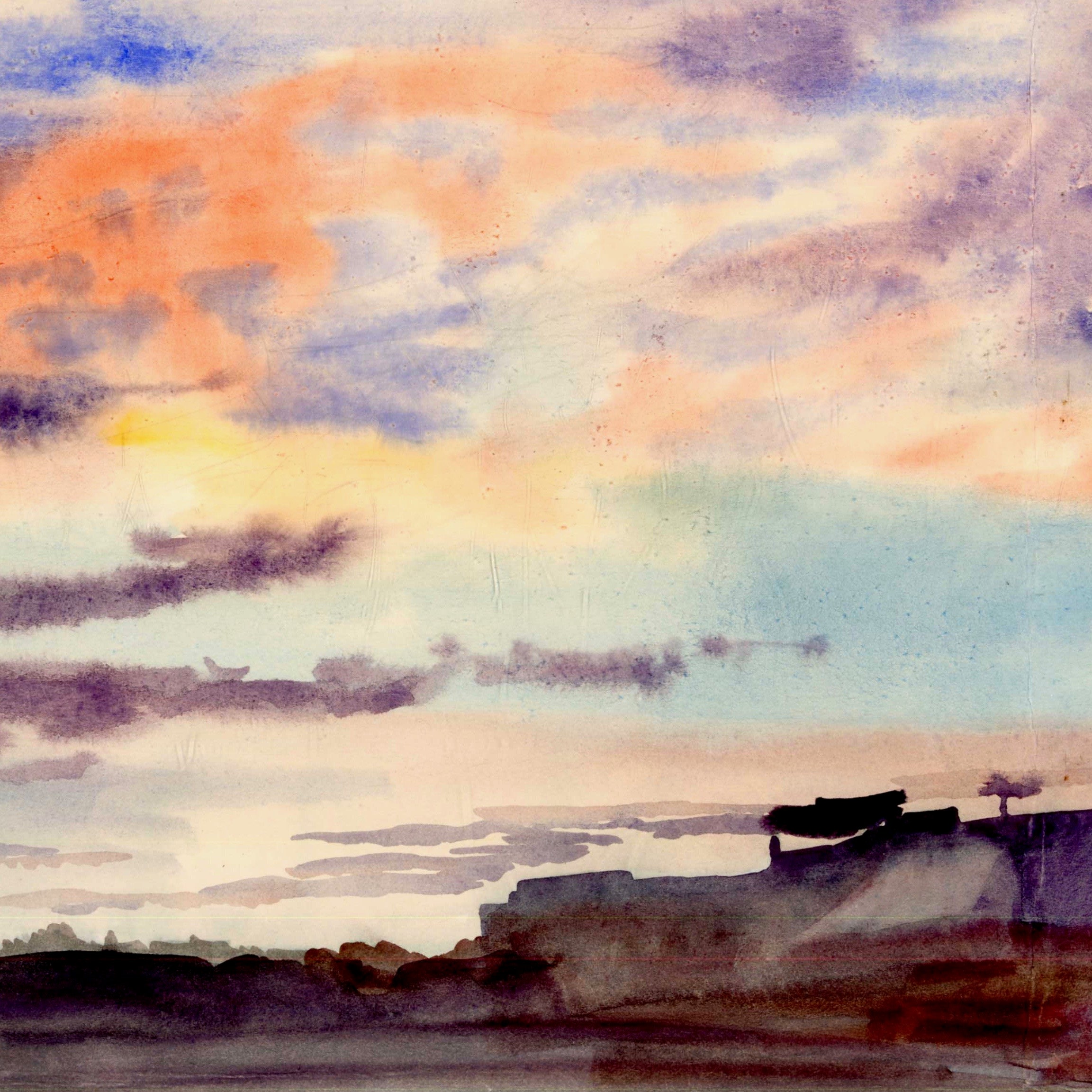 Purple and Blue Sunset Sky - Original Watercolor Painting Inktober