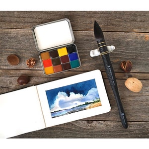 Handmade Watercolors - Fall Landscape - 12 Color Set - Raw Umber, Burnt Sienna, and Prussian Blue - for Painting