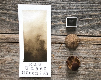 Handgemachte rohe Umber grünliche Aquarellfarbe - Halbe Pfanne - Handgemachte Aquarellfarben - Erdpigment - Erdfarben