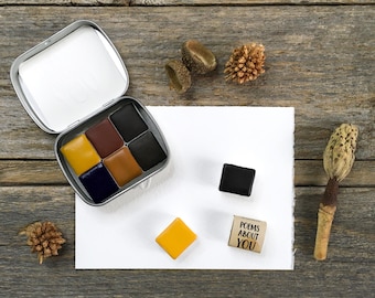 NEU: Handgefertigte Aquarellfarben - Erdfarben - Erdfarben - 6 Farben - Raw Umber, Gebrannte Siena und Ultramarine Blue - zum Malen und Lettering