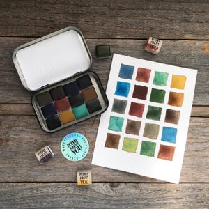 NEW: Handmade Watercolors - Mineral Set - 9 or 12 Color Set - Malachite, Lazurite, Goethite, Limonite, Eskolaite, Vivianite