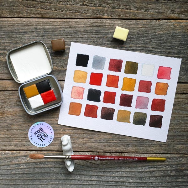 Zorn Palette - 4-Farb Set - Handgemachte Wasserfarben - Gelb Ocker, Elfenbein Schwarz, Vermillion, Weiß Titanium