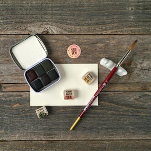Handmade Watercolors - Dark Palette - 6 Color Set - Earth Tones, Minerals, and Granulating Colors - for Painting and Calligraphy