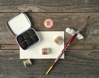 Handmade Watercolors - Dark Palette - 6 Color Set - Earth Tones, Minerals, and Granulating Colors - for Painting and Calligraphy