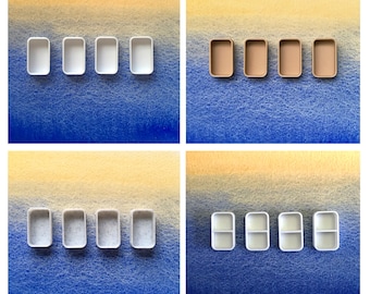 Pojemniki na farby akwarelowe z bioplastiku – puste mini pojemniki na farby akwarelowe – w kolorze białym, marmurowym i drewnianym