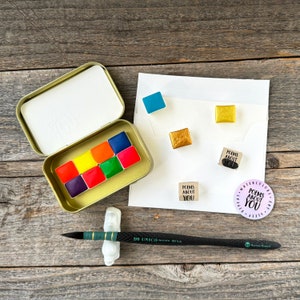 Neon Colors  Set - 8 Color Set - Handmade Watercolors - Yellow, Green, Mango, Violet, Blue - for Painting and Calligraphy