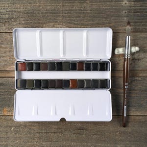 Handmade Watercolors - Dark Palette - 24 Color Set - Earth Tones, Minerals, and Granulating Colors - for Painting and Calligraphy