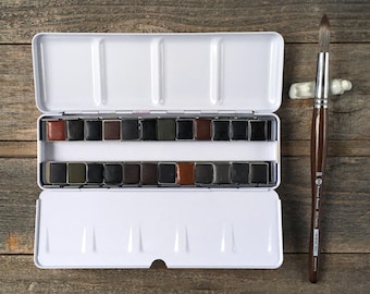 Handmade Watercolors - Dark Palette - 24 Color Set - Earth Tones, Minerals, and Granulating Colors - for Painting and Calligraphy