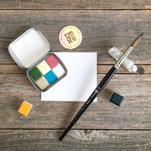 NEW: Handmade Watercolors - Opaque Colors - 6 Color Set - Titan Buff, Aquamarine, White, Pink, Green, Yellow - for Painting and Calligraphy
