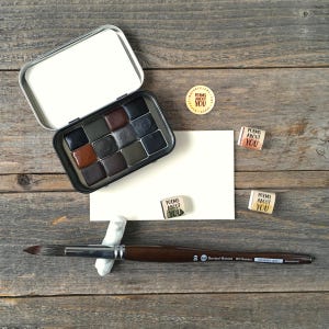 Handmade Watercolors - Dark Palette - 12 Color Set - Earth Tones, Minerals, and Granulating Colors - for Painting and Calligraphy