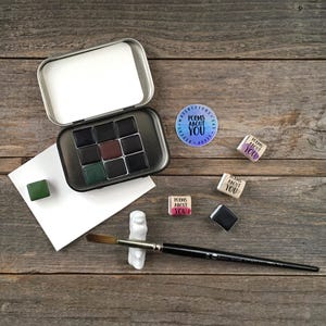 NEW: Handmade Watercolors - Convenience Colors Set - 9 Color Set - Burnt Prussian, Sepia, Neutral Tint, Ultramarine, Slate Blue, Granulating