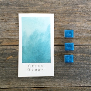 Handmade Watercolor with Sparkles - Green Ocean - Non-Toxic - for Painting, Calligraphy, and Lettering