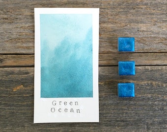 Handmade Watercolor with Sparkles - Green Ocean - Non-Toxic - for Painting, Calligraphy, and Lettering