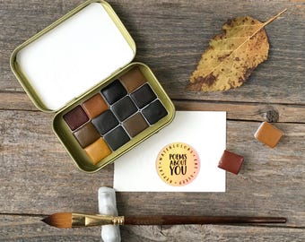 NEW: Handmade Watercolors - Essential Earth Colors Set - 12 Color Set - Ochers, Siennas, Umbers - Single Pigments
