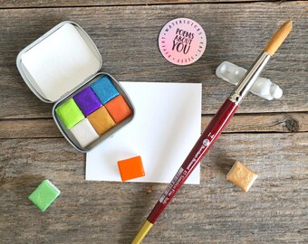 Handmade Watercolors with Sparkles - 6 Color Set - Non-Toxic - Metallics Set for Painting, Calligraphy, and Lettering