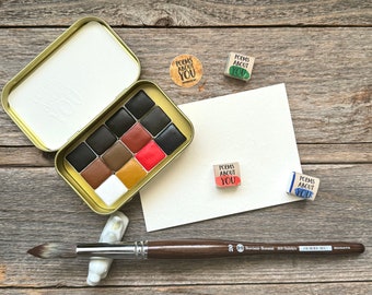 Francisco Goya&#39;s Set - 12 Color Set - Handmade Watercolors - Vermillion, Bone Black, Vermillion, Ivory Black, Brown Ocher, Venetian Red