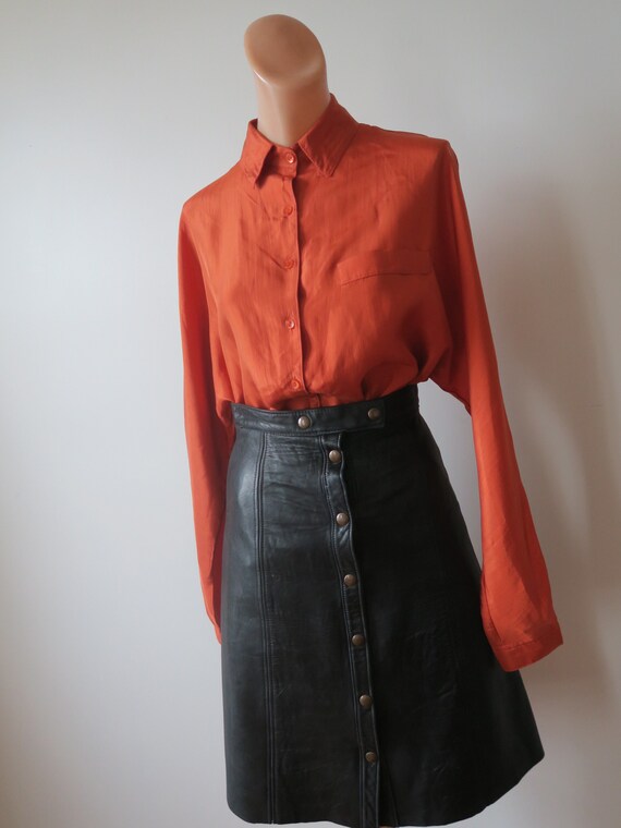 Vintage Burnt Orange Silk Batwing Sleeved Blouse f