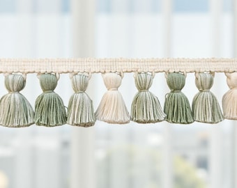 Bohemian Tassel Trim Ribbon – Garment Sewing, Pillows & Party Décor , Seafoam / ivory Tassel Trim