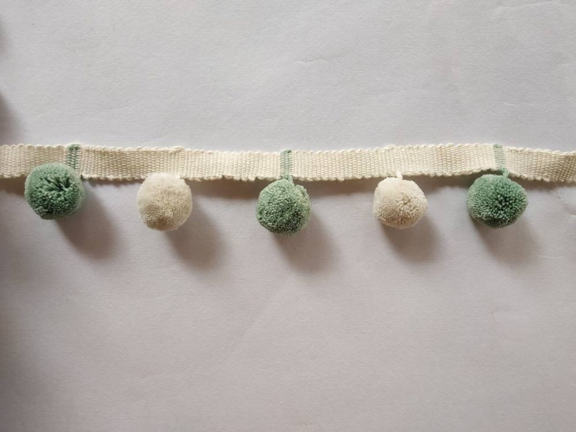 Sage Green Ivory Pom Pom Trim Multi Colored Pom Pom Trim Etsy