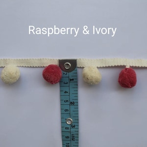 Pom pom trim, pom pom fringe trim, raspberry pom pom, ivory pom pom trim, decorative trims by the yard, nursery decoration, fringe trim