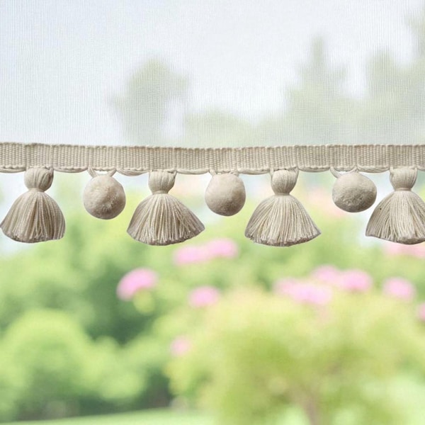 ivory tassel trim, tassel trim, lampshade trimmings, lampshade trim, lampshade fringe, bobble trim, pom pom trim, pom pom tassel garland