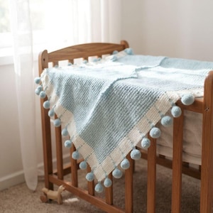 Mini pom pom trim, county blue / pale blue pom pom trim, pom pom trim mini