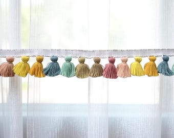multi colored tassel fringe trim, tassel trim, tassel trim by the yard, tassel fringe, trim for cushions, trim for curtains, fringe trim