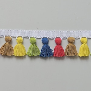 Multi colore tassel trim by the yard, 4cm tassel trim by the yard, blue yellow tassel, red tassel, green tassel, 5 color tassel trim,  trims