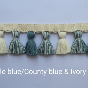 Pale blue / county blue and ivory tassel trim, Indian trim, handmade trim, tassel trim