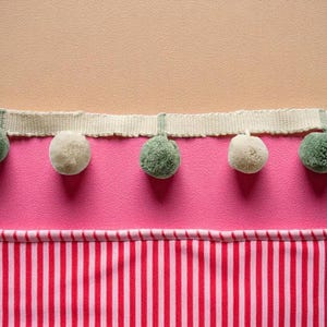 Sage green pom pom trim, ivory pom pom trim, handmade pom poms, sage green bobble trim, ivory bobble trim