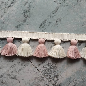 pale rose ivory tassel trim, blush pink tassel trim, tassel trim