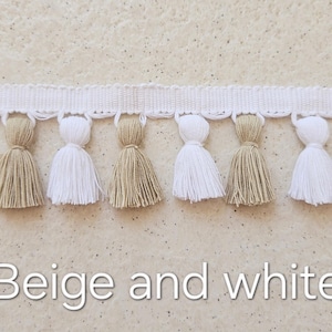 Beige color and white color tassel fringe trim, tassel trim, tassel trim by the yard, tassel fringe, trim for cushions, trim for curtains