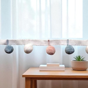 Pale blue / white / pale rose pom pom trim, pom pom trimming, bobble fringe, bobble trim, pom pom fringe, bobble trim fringe, pom pom trim