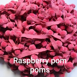 Mini Pom Pom Handmade Cotton Ball Fringe 2cm/0.78 inches, Raspberry Pom Pom Trim, pom pom trim, pom pom trim by the yard, curtain trims