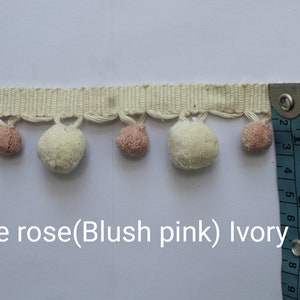 Pale rose / blush pink and ivory pom pom trim, pom pom trim, pom pom trim multi