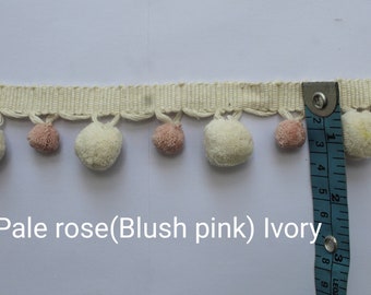 Pale rose / blush pink and ivory pom pom trim, pom pom trim, pom pom trim multi