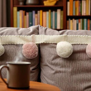 pale rose/blush pink ivory pom pom trim, pom pom trim,  pom pom fringe,  pom pom garland, pom pom cushions, curtain pom pom trim,  pom poms