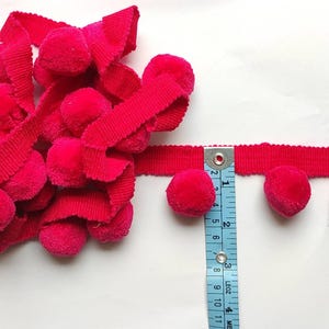 Dark Pink Pom Pom Trim, pom pom trimming, bobble fringe, bobble trim, pom pom fringe, bobble trim fringe, bobble, pom pom fringe trim