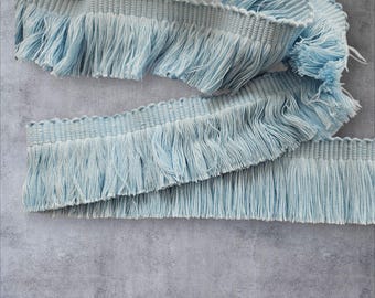 Light Blue Cotton Brush Fringe Trim by the Yard – Boho Brush Fringe for Sewing, Curtains & Pillow Decor Light Blue Brush Fringe Trim, Cotton