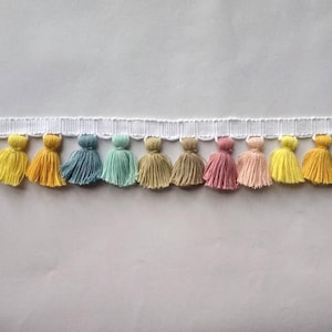 multi colored tassel fringe trim, tassel trim, tassel trim by the yard, tassel fringe, trim for cushions, trim for curtains, fringe trim