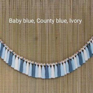 Baby blue county blue ivory tassel garland, garland, tassel garland, nursery garland, party garland, wall hangings, tassel bunting