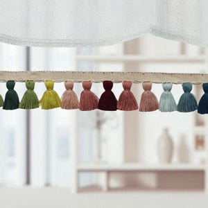 Tassel trim for curtains, tassel trim by the yard, tassel trim green, blue tassel trim, yellow tassel, pale rose tassel trim, multi colour