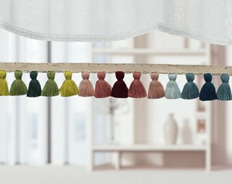 Ribete de borlas de algodón multicolor hecho a mano / Ribete de flecos coloridos / Ribete bohemio para cortinas y cojines / Costura, tapicería / Materiales para manualidades DIY