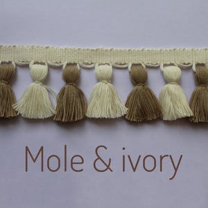 Tassel trim by the yard, mole and ivory tassel trim, lampshade trim by the yard, Fringe for Drapery, Tassel trim, Curtain Trim, tassels