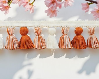 Saffron / ivory Tassel Trim – Boho Fringe Ribbon for Sewing, Crafts, Curtains, Pillows, DIY Decor,  Tassel trim by the yard