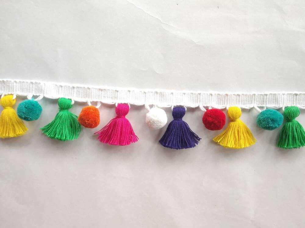 Multi coloured pom pom tassels pom pom trimpom pom fringe Etsy